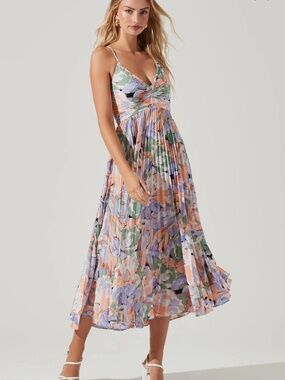 Astr Floral Midi Dress in Lavender, Peach & Sage